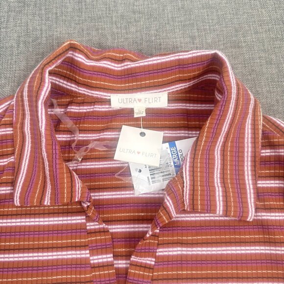 NEW! Ultra Flirt Knit Top 80's Style Collared V-Neck Junior Large Stretch - Picture 4 of 11